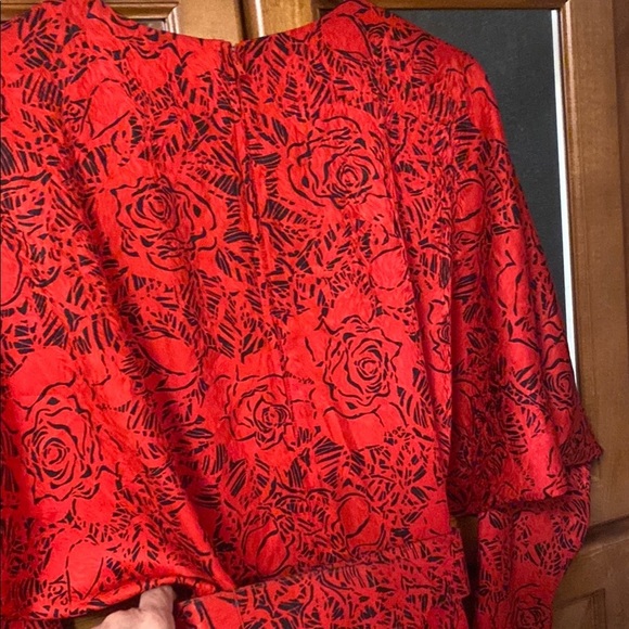 Vintage Lauren Alexandra Red Silk Size 12 Midi Dress - Picture 7 of 15